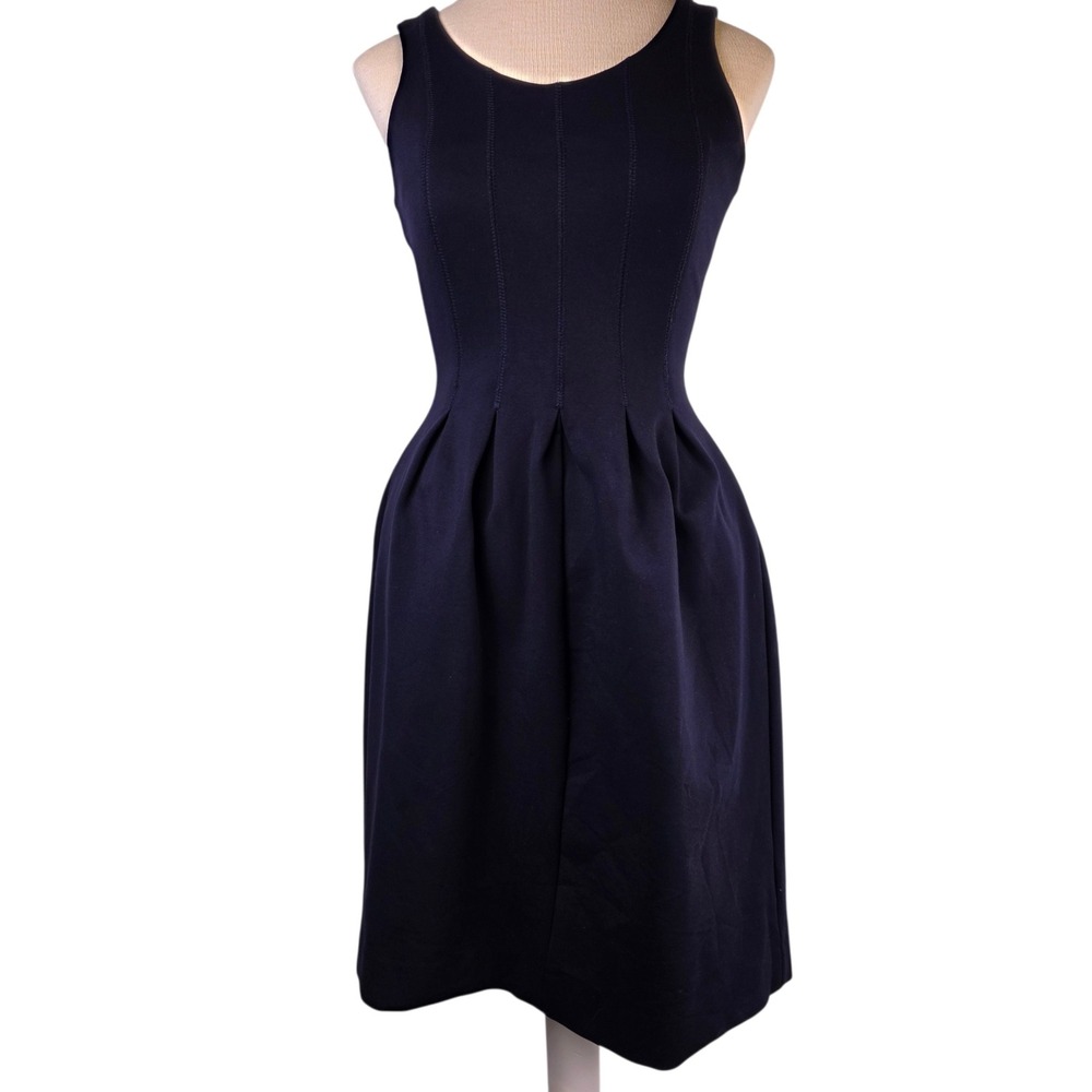 J.Crew Women's Navy Blue Ponte Fit and Flare Dress 0 Sleeveless classic Preppy